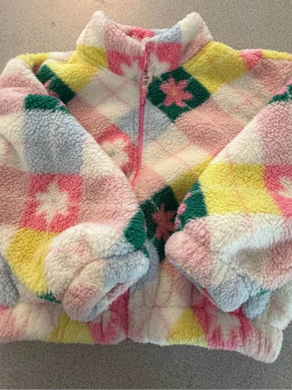 Girls' Pastel Patchwork Sherpa Jacket - Pink Multi